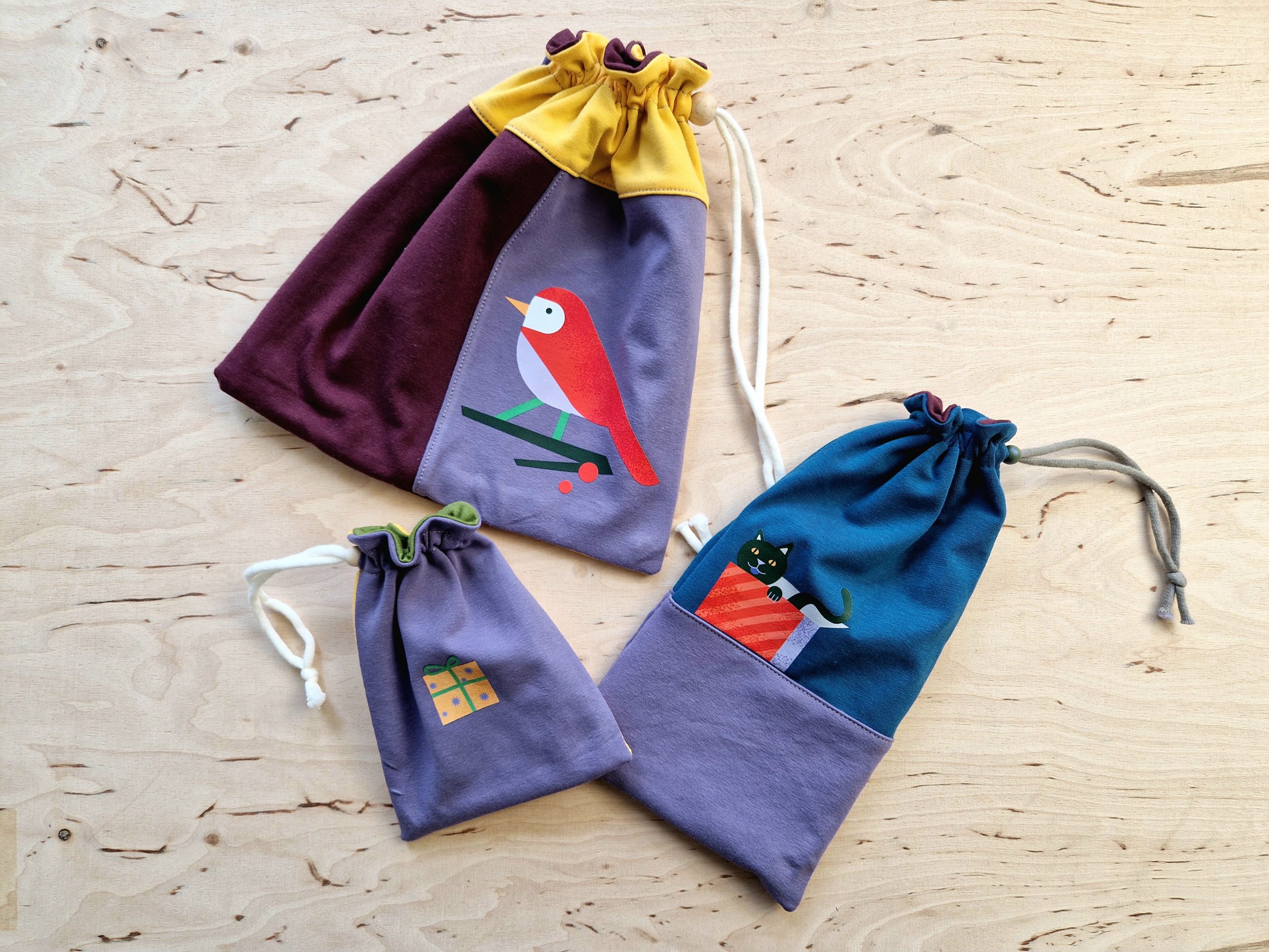 3 Geschenkbeutel aus Stoffresten